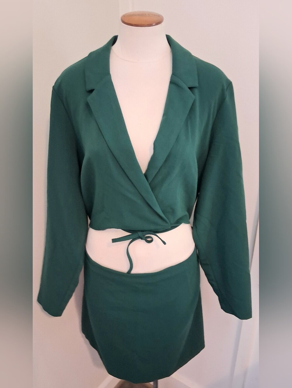 Abercrombie & Fitch Emerald Green Cut Out Long Sleeve Wrap Top Dress Sz XL NWT